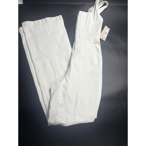Alice + Olivia NEW Chels White Denim Jumpsuit Corset Zip Front Pockets Sz26 $495 - Picture 3 of 10
